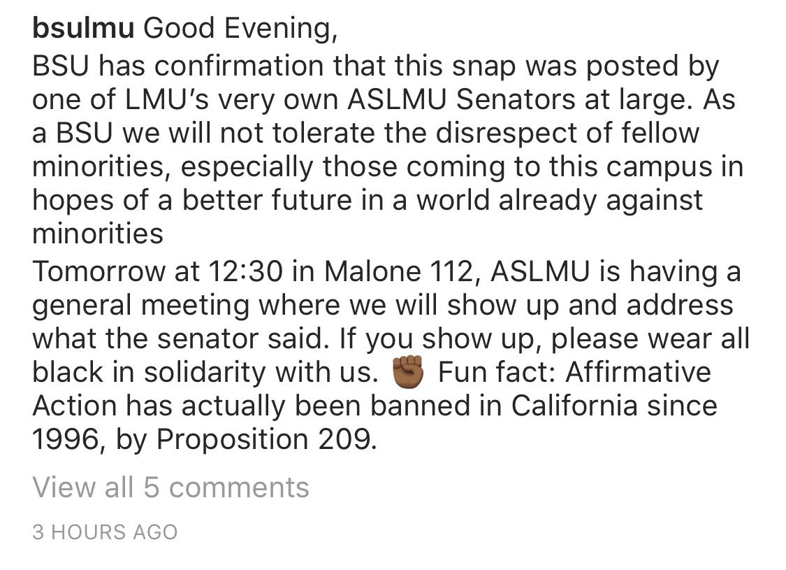 BSU Instagram statement